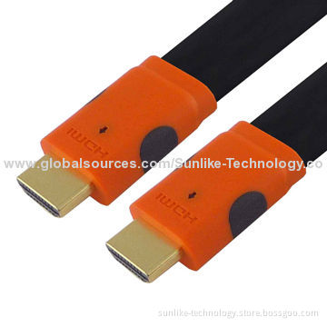 HDMI Cables, Double-color Molding Type, Flat Cable, 24K Gold-plated Connector
